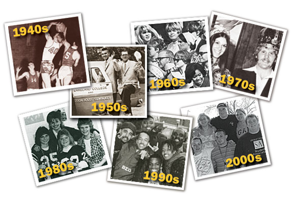 Photo collage of the decades of 1940s-2000s