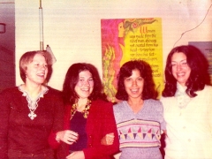 Fall 1974 in the Suites. From left: Nancy Levenhagen, Barbara Ann Reed, Nancy Cortez and Georgia Collis. Photo courtesy of  Georgia Collis. 