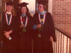 June 1976, Graduation. From left: Rebecca Wiermille-Miller, Georgia Collis-Roros, Rosemary Bruce. Photo courtesy of Georgia Collis. 