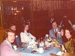 1974 Phi Delta Omega Formal. From left: Chip Arpen, ?, Cathy Strupp, President Morland, Faye Klemme and Georgia Collis.